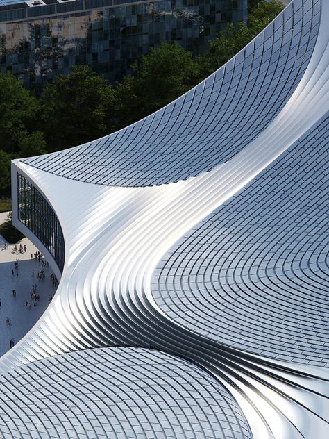 solar panels incorporated into the library’s flowing roof shapes | image courtesy of Sora Norwegian Architecture, Free Solar Panels, Solar Panels Roof, Schematic Design, Solar Design, Roof Architecture, Central Library, Solar Roof, Landscape Elements