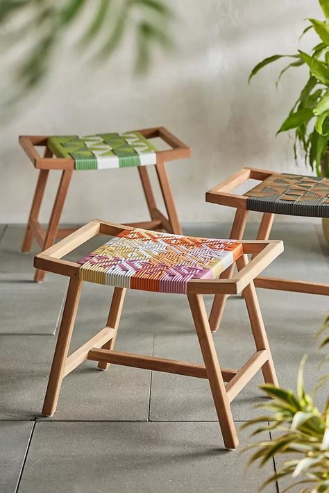 Patio & Outdoor Furniture | AnthroLiving Bamboo Chair Design, Diy Woven Bench, Luxury Houses Kitchen, Wooden Accent Chair, Woven Furniture Design, Wood Chair Design, Contemporary Stools, Woven Chair, Furniture Details Design