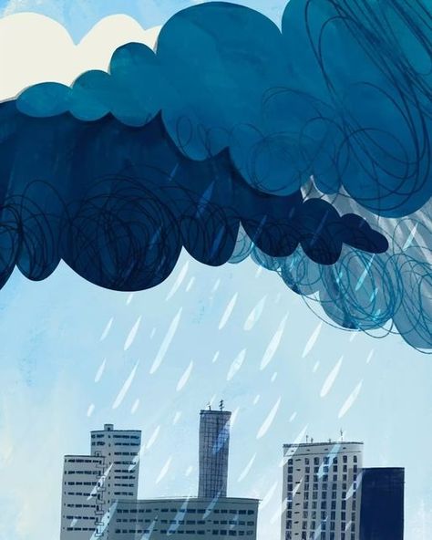 Autumn sketch of a rain and storm Thunderstorm Illustration, Digital Artwork Illustration, Storm Illustration, Rain And Storm, Weather Illustration, Hand Study, Rain Illustration, Illustration Children, Cloud Illustration