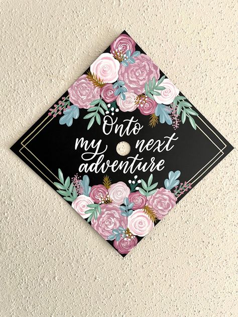 Graduation Cap Flowers Painted, Flowery Graduation Caps, Hand Painted Graduation Cap, Graduation Cap Painting, Graduation Cap Flowers, Flower Grad Cap, Floral Grad Cap, Painted Graduation Cap, Floral Graduation Cap