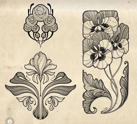 Fleurs Art Nouveau, Art Nouveau Tattoo, Motifs Art Nouveau, Nouveau Tattoo, Illustration Art Nouveau, Design Art Nouveau, Art Nouveau Illustration, Art Nouveau Pattern, 카드 디자인