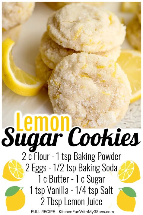 Lemon Sugar Cookies Recipe, L Kitchen, Lemon Cookies Recipes, Lemon Sugar Cookies, Lemon Dessert Recipes, Kitchen Fun, Lemon Sugar, Lemon Flavor, Lemon Cookies