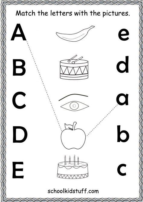 A To I Worksheet, E V S Worksheet For Nursery, English Matching Worksheet For Nursery, Letters Revision Activities, Match The Letters With Pictures, Upper Kg English Worksheet, Match The Words With Pictures, English Sheets Kg1, Letter Revision Activities