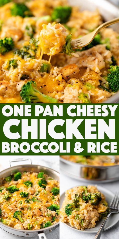 One Pan Cheesy Chicken Broccoli and Rice - one pot comfort food that is perfect for any night of the week. Boneless, skinless chicken breasts cooked in one skillet with flavorful rice and fresh broccoli, topped with extra sharp cheddar cheese. Essen, Chicken Breast And Broccoli Recipes, Easy Meals With Chicken Breast, Easy Cheap Dinners For Two, Chopped Chicken Recipes, What To Make With Chicken Breast, Broccoli And Chicken Recipes, Quick And Easy Dinner Recipes For Two, 1 Pan Meals