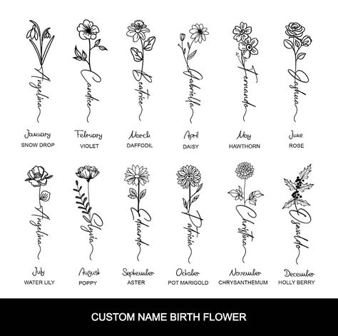 Flower Tattoo Birth Month, Tattoo Birth Month, Month Flower Tattoo, Birth Month Flower Svg, Name Flower Tattoo, Birthday Month Flowers, September Birth Flower, November Birth Flower, March Birth Flowers