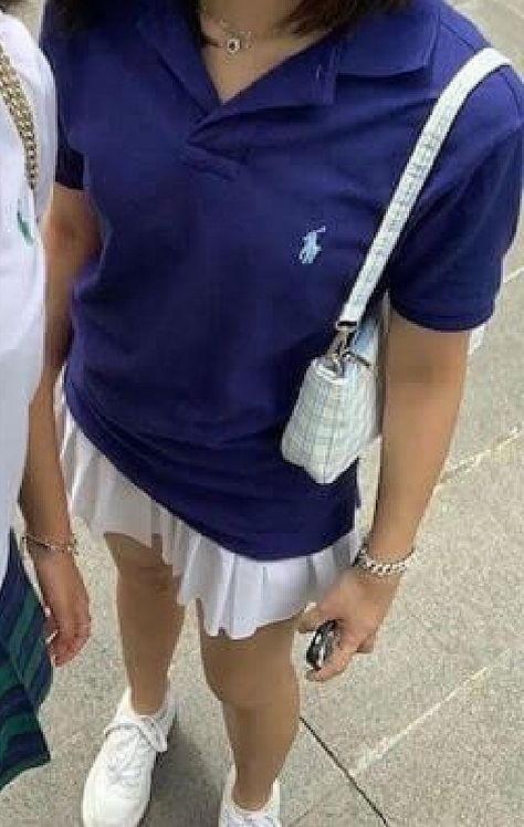 Preppy ralph lauren mini skirt pleated blue aesthetic outfit Ralph Lauren Girls Outfits Aesthetic, Blue Mini Skirt Outfit Summer, Everything Blue Aesthetic, Polo Shirt Aesthetic Outfit, Ralph Lauren Golf Outfit, Tommy Hilfiger Outfits Aesthetic, Polo Shirt And Skirt Outfit, Polo Women Aesthetic, Ralph Lauren Tennis Outfit