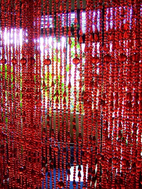 Beautiful beaded installations for room dividers, room partitions,  hotel & hospitality interiors, home decor.   The beautiful Red Crystal Bead Curtain Room Divider by Memories of a Butterfly was created for a residence in new Your USA. Memories of a Butterfly Bead Curtains are separators for doorways, residential home decor living and dining spaces. Our room dividers separate spaces in commercial and hospitality interiors. Room dividers made of beads Room Seperation Designs, Room Divider Beads, Crystal Beaded Curtains Doorway, Red Lace Curtains, Beaded Room Divider, Beaded Curtains Aesthetic, Pearls Curtains, Red And Grey Curtains, Red And Black Curtains