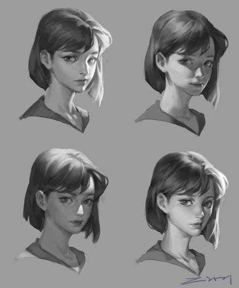 Croquis, Simple Lighting Reference, Shadow Shapes Drawing, Face Rendering Digital Art, Shading Face Reference, Face Reference Lighting, Character Lighting Reference, How To Shade Faces Digital, Anime Face Shading