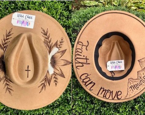 WildChildHatDesigns - Etsy Burn Hats Ideas, Burned Felt Hat Design, Burned Hat Design, Hat Making Ideas, Burning Hats, Burnt Hats, Cowboy Hat Crafts, Burned Hats, Diy Hats