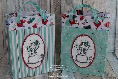 Small Fold Flat Gift Bag using Snowman Season - Video Tutorial Papercrafting Ideas, Join My Team, Candy Crafts, Wink Of Stella, Small Gift Bags, Treat Holder, Stampin Up Christmas, Crafts Christmas, Large Gift