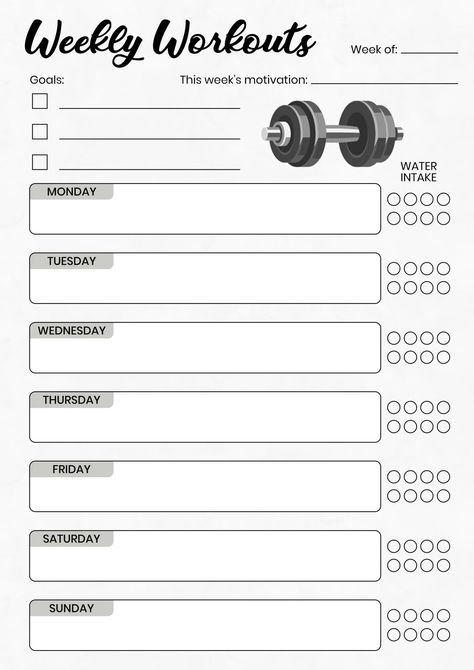 Weekly Workout Planner Template, Workout Planner Printable Free, Weekly Workout Tracker, Sport Planner, Exercise Template, Workout Checklist, High Fitness, Workout Log Printable, Planning Sport