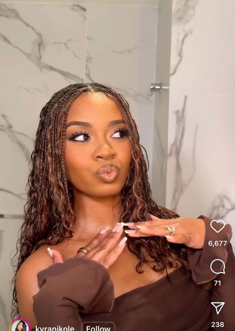 Dark Skin Box Braids, Brown Hair Braids Black Women, Chocolate Brown Box Braids, Fall Protective Styles Black Women, Light Brown Goddess Braids, Light Brown Braids Black Women, Brown Braids On Dark Skin, Chocolate Brown Braids, Blue Black Braids