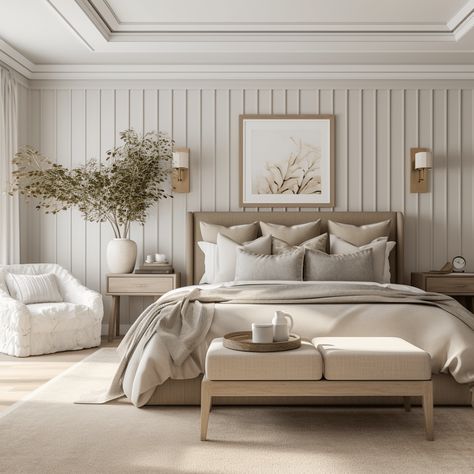 30 Cozy Neutral Bedrooms ideas you will love to copy Neutral Rooms Bedroom, Bedroom With Light Grey Carpet, Masteroom Design, Bedroom Pieces Furniture, Sophisticated Primary Bedroom, Fresh Modern Bedroom, Master Design Bedroom, Neutral Main Bedroom, Bedroom Inspirations Master Cozy Dark Furniture