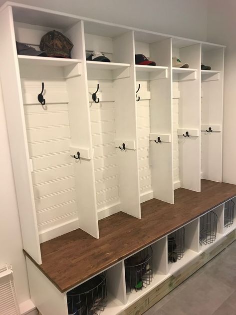 Mudroom Storage Lockers, Entry Way Lockers, Kids Locker, Mudroom Cubbies, Wood Lockers, Mudroom Storage, Mudroom Remodel, Diy Locker, Built In Lockers