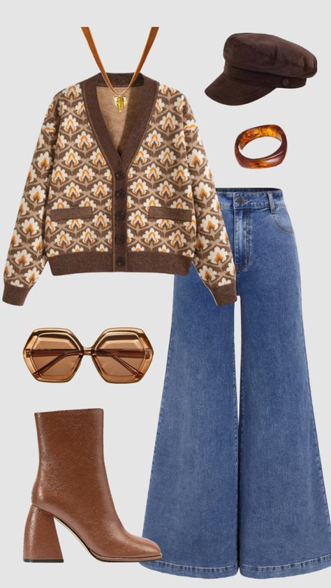 70s hippie inspired outfit #outfitinspo #vintage #retro #70s #70sfashion Decade Day Outfits For School 70s, 70s Revival Fashion, 70s Fashion Polyvore, 70s Winter Style, 1970s Autumn Fashion, 70s Soft Rock Aesthetic, Womens 70s Outfits, 60s Inspo Outfit, 70s Asthetics Outfit