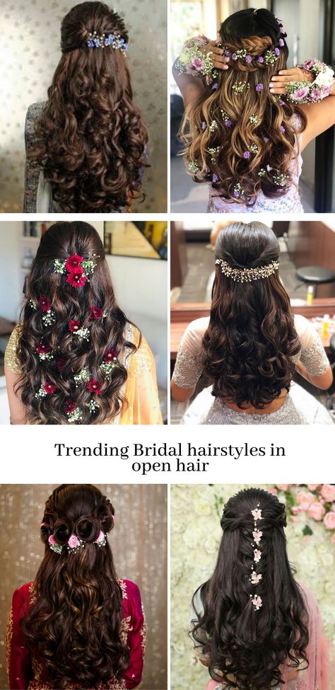 Open Hair Bridal Hairstyles, Hairstyles With Open Hair, Hairstyles For Brides, Reception Hairstyles, Hair Style On Saree, Open Hair, Engagement Hairstyles, Bridal Hair Buns, Hairstyles Trendy