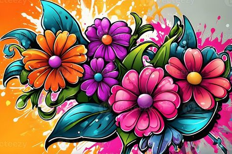 Flower Graffiti Wallpaper, Graffiti Background, Floral Graffiti Pattern, Flower Graffiti background, Flower Graffiti Art, Floral Graffiti Paint, AI Generative Floral Graffiti Street Art, Graffiti Flowers Easy, Graffiti Art Flowers, Graffiti Flowers Art, Girly Graffiti, Flowers Graffiti, Flower Graffiti, Floral Graffiti, Graffiti Background