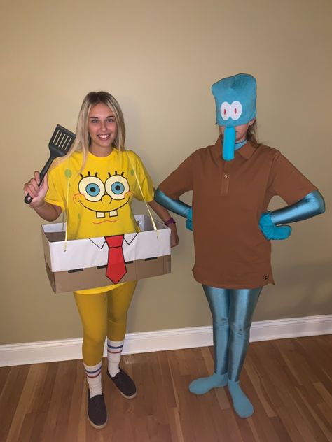 SpongeBob & Patrick Halloween Costume Terrible Halloween Costumes, Embarrassing Halloween Costumes, Spongebob And Patrick Couples Costume, Spongebob Patrick Costume, Spongebob Trio Costume, Sandy And Spongebob Costume, Princess Mindy Spongebob Costume, Spongebob Family Halloween Costumes, Spongebob Chocolate Old Lady Costume