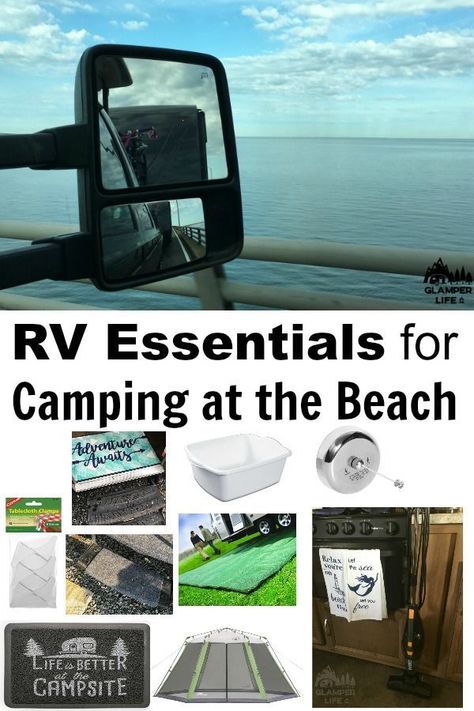 Here's a great list of RV essentials for camping at the beach!  Pick these up before your next trip to a beach campground. #familytravel https://glamperlife.com/rv-essentials-for-camping-at-the-beach/ Beach Rv Camping, Essentials For Camping, Beach Checklist, Beach Camping Tips, Camping Quebec, Rv Camping Checklist, Stealth Camping, Camping Vacation, Rv Camping Tips