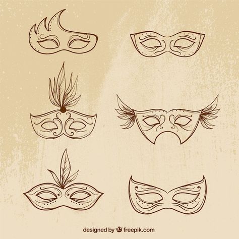 Free vector sketches of masks collection | Free Vector #Freepik #freevector #carnival-mask #carnaval-mask #masquerade-mask #party-mask Mascarade Mask Drawing, Carnival Mask Design, Masquerade Mask Sketch, Person With Mask Reference, Masquerade Mask Drawing Reference, Carnival Mask Tattoo, Masquerade Sketch, Villain Mask Design, How To Draw Mask