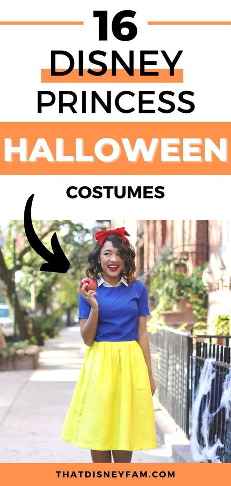 woman standing on sidewalk Appropriate Costumes, Belle Costume Diy, Disney Halloween Costumes Diy, Disney Princess Adult Costume, Diy Disney Princess Costume, Work Appropriate Costumes, Easy Disney Costumes, Best Disney Princess, Disney Costume Ideas