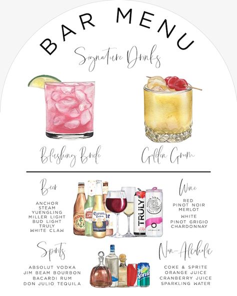 Arch Wedding Bar Menu Template, Modern Editable Drink Menu, Minimalist Printable Bar Menu, Arch Signature Drinks Sign, 7,000 Drink Images - Etsy Simple Wedding Drinks Alcohol, Drink Chart For Wedding, Menu Centerpiece Wedding, Simple Bar Menu Ideas, Home Bar Menu Ideas, Wedding Bar Drink Ideas, Diy Drink Menu For Wedding, Bar Drinks Wedding, Popular Signature Drinks Wedding