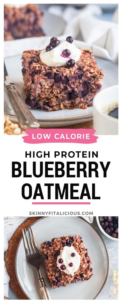 Healthy Blueberry Protein Recipes, Blueberry Protein Baked Oats, Blueberry Protein Baked Oatmeal, Protein Baked Oatmeal Bars, High Protein Low Carb Oatmeal, Healthy Breakfast Bars Recipes Low Carb, High Protein Blueberry Recipes, High Protein Low Carb Sweets, High Protein Breakfast Baked Goods