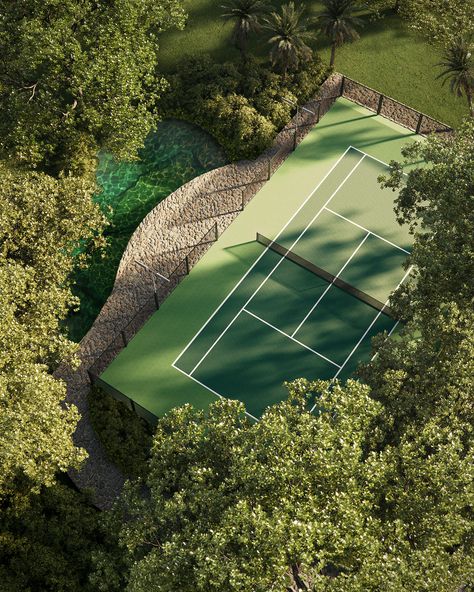 We're a brazilian studio specialized in #architecturalrendering, also known as #architecturalvisualization, for real estate businesses, architects and designers. Tennis Court Landscape, Hidden Tennis Court, Tennis Court Backyard, Tennis Court Design, Private Tennis Court, Video Sport, Tennis Design, Instagram Landscape, Tennis Life