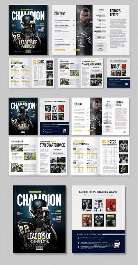 American Football Magazine Template, Print Templates | GraphicRiver Tabloid Magazine, Magazine Layout Ideas, Sports Magazine Design, Magazine Sketch, Magazine Reference, Illustrator Hacks, Cover Layout, Football Magazine, Football Books