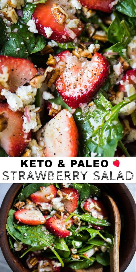 Spinach Salad Keto, Strawberries Salad, Strawberry Spinach Salad, Salad Keto, Desserts Keto, Keto Lasagna, Paleo Salads, Strawberry Spinach, Spinach Strawberry Salad