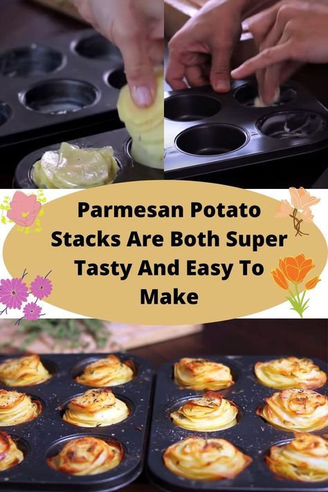 Potato Stacks Muffin Tins, Potatoes Parmesan, Parmesan Potato Stacks, Parmesan Potato, Potato Stacks, Potato Muffins, Parmesan Potatoes, Potato Recipes Side Dishes, Muffin Tin Recipes