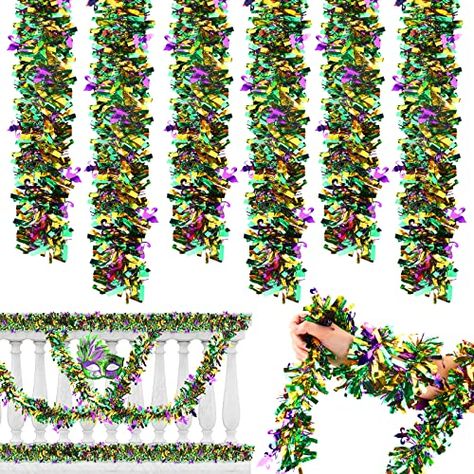 5 Pieces 32.8Ft Mardi Gras Decorations Mardi Gras Tinsel Garlands Purple Green Gold Mixed Shiny Metallic Glittering Tinsels for Mardi Gras Christmas Carnival Party Supplies Classy Mardi Gras Decor, Mardi Gras 1st Birthday Party, Mardi Gras Christmas, Dance Decor, Mardi Gras Party Decorations, Mardi Gras Wedding, Carnival Design, Dance Decorations, Bachelorette Ideas