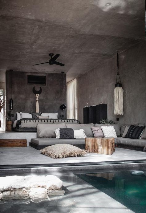 Tulum Condo, Casa Cook, Cement Wall, Tulum Mexico, Outdoor Swimming, Hotel Design, Villa Design, A Restaurant, House Inspo