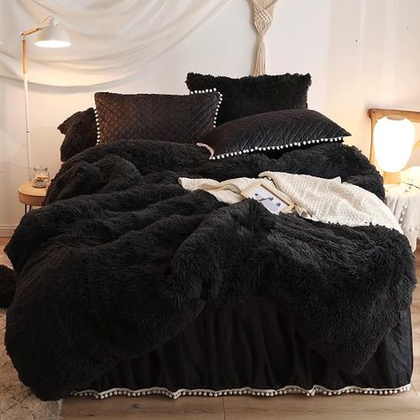 Black Comforter Sets, Cute Duvet Covers, Black Bed Set, Fur Comforter, Fluffy Duvet, Fluffy Comforter, Black Comforter, Black Duvet, Velvet Duvet