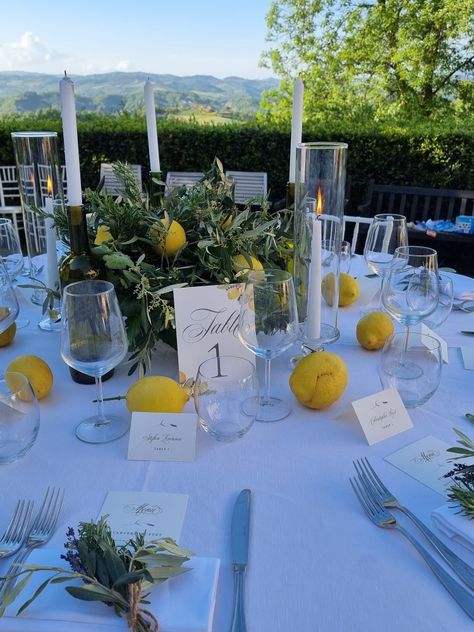 Lemon Theme Wedding Decor, Sicilian Wedding Theme, Amalfi Wedding, Sicilian Wedding, Lemon Centerpieces, Round Wedding Tables, Lemon Wedding, 21 Diner, Sicily Wedding