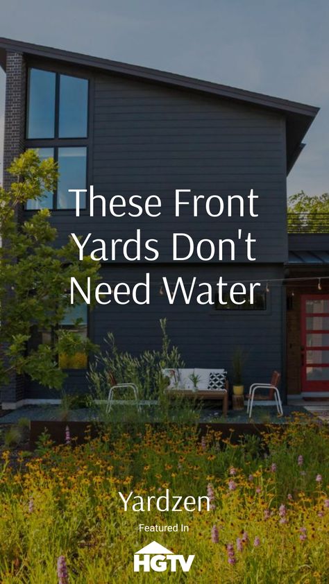 More and more homeowners are ditching grass in favor of xeriscaping: eco-friendly landscaping that reduces water use by up to 75%. Allison Messner, CEO of Yardzen, the country’s largest residential landscaping company, said she saw a 66% increase in requests for low- and no-water yards last year, “and we expect that number to soar.” Some municipalities even offer a rebate for removing grass. Low Water Landscape Ideas Front Yard, Minimal Grass Landscaping, Front Yard No Grass Landscaping, No Water Landscaping, No Grass Front Yard Landscaping, Grassless Front Yard, Low Water Landscaping Front Yard, No Grass Front Yard, No Grass Yard