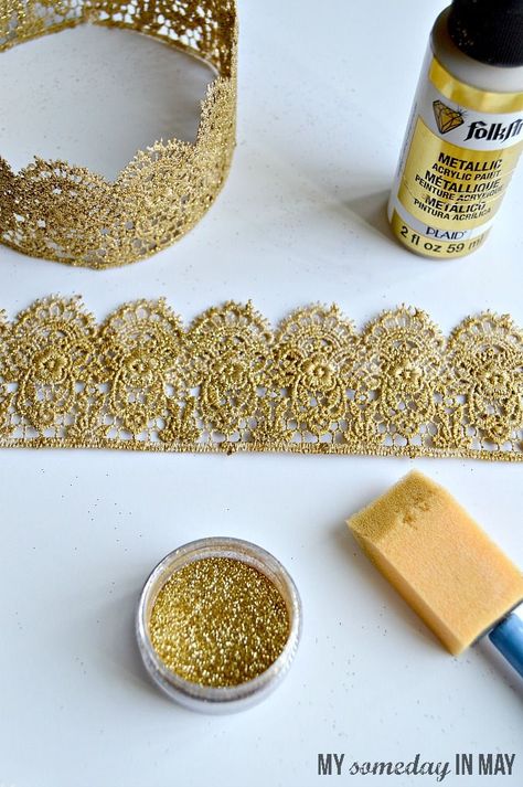 My Someday in May: DIY Lace Crowns Aluminum Foil Crown, Diy Large Crown Prop, How To Make Crowns Diy, Narnia Crowns Diy, Diy Crown Decorations, Lace Crown Diy, Crown Ornament Diy, Kings Crown Diy, Narnia Decorations Diy