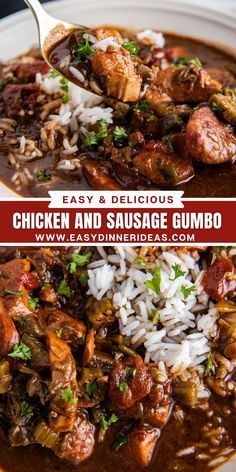 This rich and decadent Chicken and Sausage Gumbo starts with a dark, rich roux and is filled with tender chicken, andouille sausage, and the infamous holy trinity! Chicken And Sausage Gumbo Easy, Creole Chicken And Sausage Gumbo, Gumbo Recipe Without Seafood, Gumbo Recipe Authentic Chicken And Sausage, Best Chicken And Sausage Gumbo, Chicken And Sausage Gumbo Recipe Authentic New Orleans, Dark Roux Gumbo Recipe, Chicken Sausage Gumbo Crockpot, Red Potatoes And Sausage