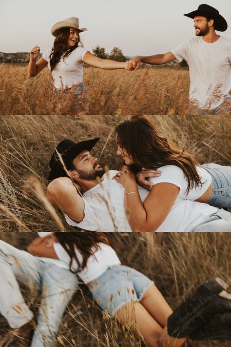 Western Couple Poses Photo Ideas, Ranch Couples Photos, Vintage Western Couple Photoshoot, Engaged Photoshoot Ideas, Rustic Western Engagement Photos, Western Engagement Pics, Country Inspired Engagement Photos, Engagement Photos Fence, Western Style Couples Photoshoot