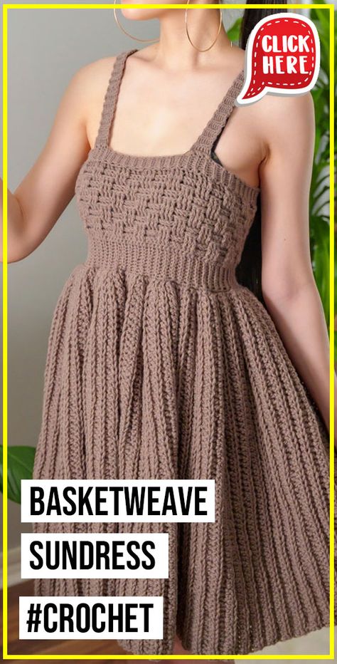 crochet Basketweave Sundress easy pattern - Easy Crochet Basketweave Sundress Pattern for Beginners. Click to Get the Pattern #dress #crochet #crochetpattern   via @shareapattern.com Sundress Tutorial, Ladies Tops Patterns, Diy Crochet Top, Sundress Pattern, Crochet Tops Free Patterns, Crochet Mini Dress, Crochet Dress Pattern, Crochet Woman, Crochet Top Pattern