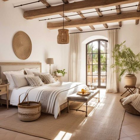 Mediterranean Home Bedroom, Mediterranean Style Room, Home Mediterranean Style, Bali Style Home Bedroom, Bedroom Italian Style, Italian House Design Interiors, Montecito Homes Interior Design, Mediterranean Interior Bedroom, Spanish Villa Interior Bedroom