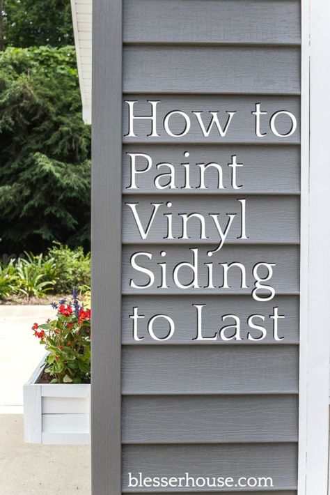 How to Paint Vinyl Siding & Pool Shed Makeover - Bless'er House Paint Vinyl Siding, Shed Siding, Painting Vinyl Siding, Paint Vinyl, Shed Makeover, Pool Shed, Painted Vinyl, Pintura Exterior, Siding Paint