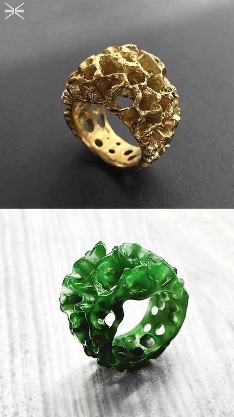 Biomimicry Jewelry, Wax Jewelry Carving, Wax Jewelry Carving Design, Wax Ring Carving, Wax Ring Carving Ideas, Wax Carved Ring, Metal Casting Jewelry, Organic Jewelry Design, Lost Wax Casting Jewelry