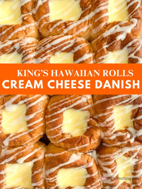 Hawaiian Cinnamon Roll Sliders, Hawaiian Roll Cream Cheese, King Hawaiian Rolls Recipe Desserts, Hawaiian Cream Cheese Rolls, King Hawaiian Cheese Danish, Cheese Danish Hawaiian Rolls, Hawaiian Roll Snacks, Kings Hawaiian Rolls French Toast, Hawian Roll Dessert