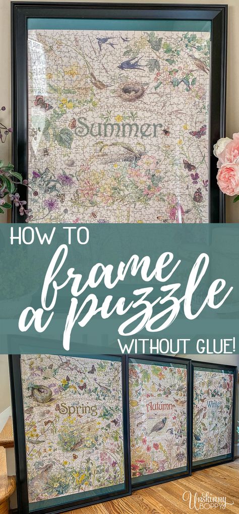 How to Frame a Puzzle without Puzzle Glue - Beth Bryan Puzzle Saving Ideas, Puzzle Wall Display Ideas, Puzzle As Wall Art, Hanging Puzzles On Wall With Frame, Framing A Puzzle Diy, Puzzle Mounting Ideas, Hanging Puzzles On Wall Without Frame, How To Save A Puzzle To Frame, How To Save A Puzzle