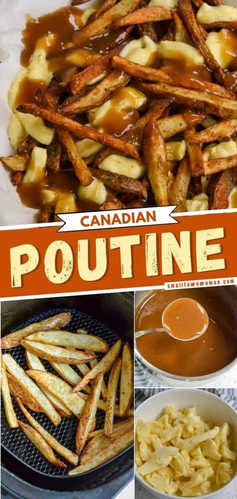 A delicious potato side dish for dinner tonight! Canadian Poutine has a crispy homemade fries, warm stretchy fresh cheese curds, and flavorful rich beefy gravy. If you are short on time simply substitute frozen French fries. Save this easy poutine recipe! Crispy Homemade Fries, Poutine Gravy Recipe, Poutine Gravy, Canadian Poutine, Poutine Fries, Poutine Recipe, Canadian Dishes, Potato Side Dish, Homemade Fries