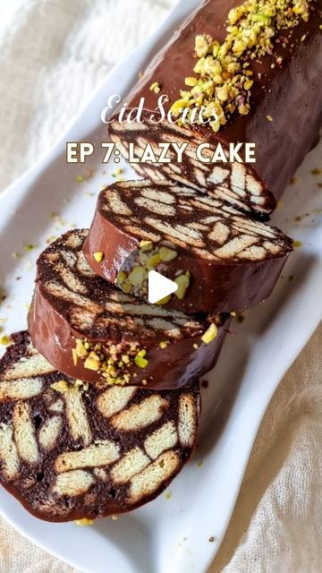 Rafia Mazhar on Instagram: "HERE'S HOW TO MAKE IT ⤵️
⠀⠀⠀⠀⠀⠀⠀⠀⠀
Eid Series Episode 7 - No Bake Lazy Cake🌙

Recipe
Marie Biscuits (3 half roll packs)

Chocolate Sauce
2 cups milk
2 tbsp sugar
1 tbsp butter
2 tbsp cocoa powder 
70 g chocolate

Chocolate Ganache
60 g chocolate 
100 g cream

• Break the biscuits roughly by hands and set aside
• In pan mix the milk, butter, sugar and cocoa. Cook till the mixture is thickened and reduced to almost half
• Then add the chocolate. Turn off the flame and mix till the chocolate is completely melted
• Cool completely 
• Add in the bisuits and mix well. The mixture should be neither very wet or dry. Add some more biscuits if it is too saucy
• Pour this over a cling wrap and secure tightly into a log shape. You can also put this inside a loaf pan lined Marie Biscuit Cake, Roulade Cake, Marie Biscuits, Lazy Cake, Lebanese Desserts, Marie Biscuit, Chocolate Roll, Chocolate Wrapping, Biscuit Rolls