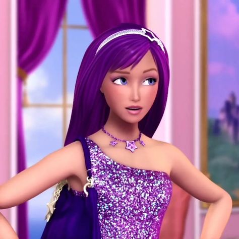 Purple Barbie Aesthetic, Purple Cartoon Characters, Barbie Pop Star, Purple Barbie, Barbie Hairstyle, Barbie Aesthetic, Barbie Drawing, Barbie Cartoon, Barbie Images