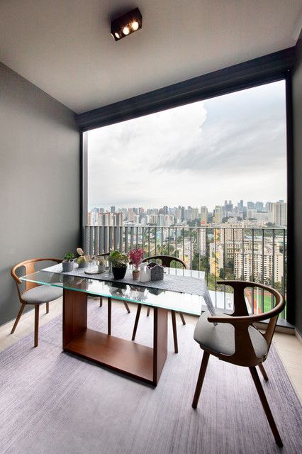 Alex Condo - Contemporary - Balcony - Singapore - by Aart Boxx Interior | Houzz Contemporary Balcony, Singapore Condo, Balcony Dining, Balcony Design Ideas, Modern Room Divider, House Design Photos, Home Design Ideas, Balcony Design, Balcony Decor