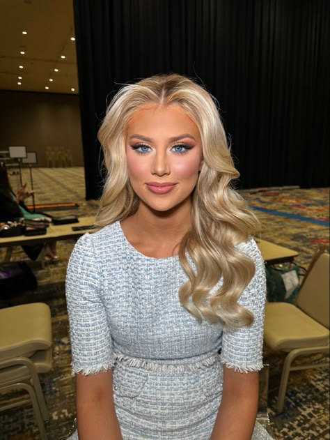 Pageant Hair and Makeup Beauty Queen Pageant Hair And Makeup, Pagent Makeup Miss Usa, Natural Makeup Pageant, Makeup Ideas Pageant, Pink Pageant Makeup, Makeup Looks Pageant, Pageant Headshot Makeup, Pageant Hair Blowout, Pageant Eye Makeup